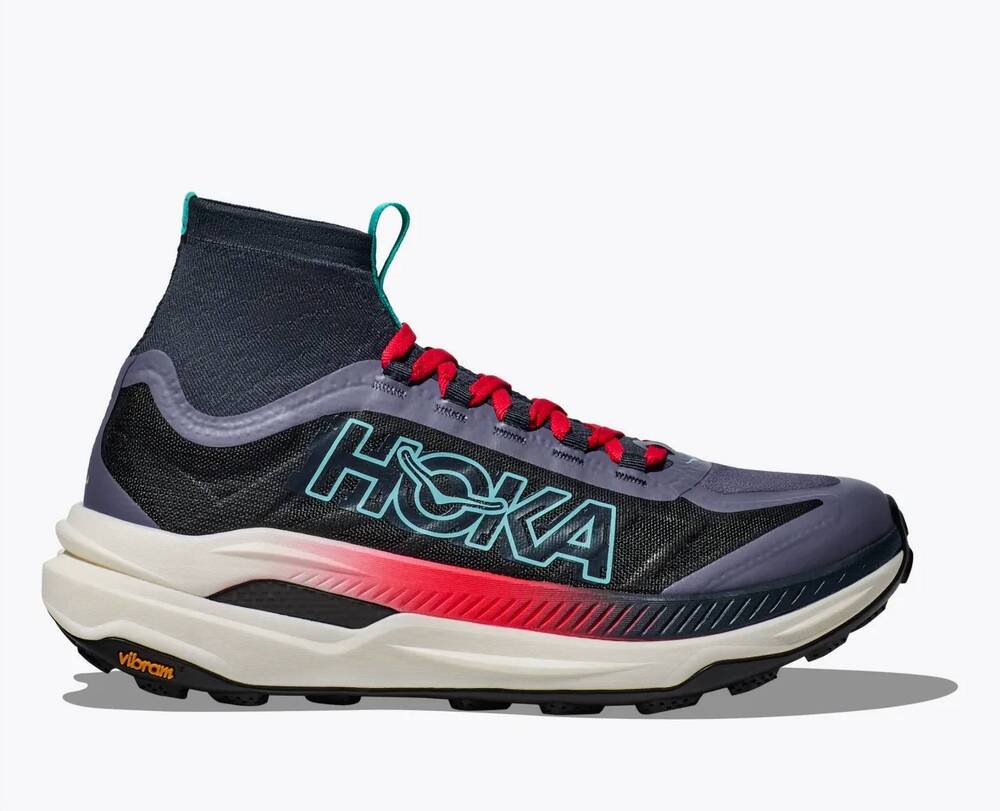 NEW HOKA men's tecton x3 trail running shoes in stormy skies/cerise